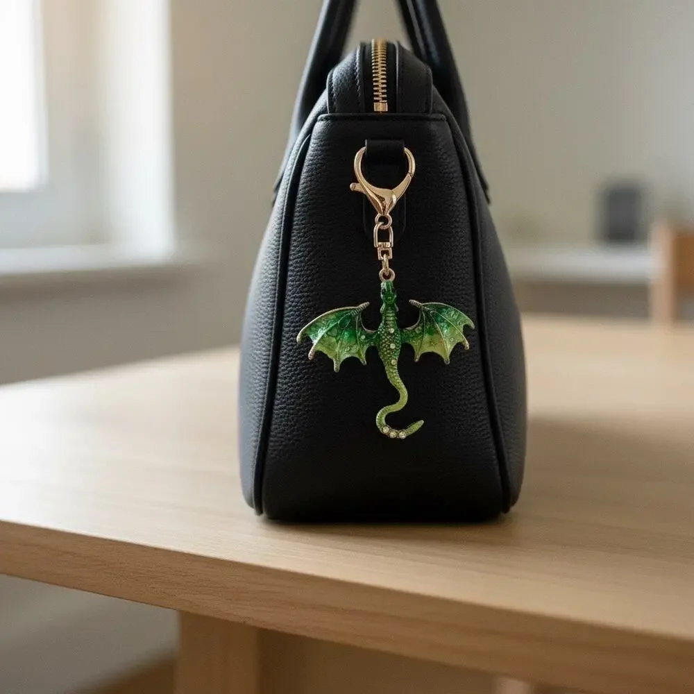 Green and Gold Fantasy Western Dragon Keychain